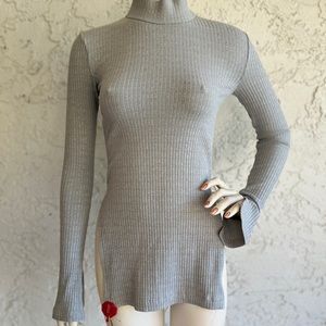 HELMUT LANG Ribbed Top NWT $315 Melange Grey Long Sleeve Mock Neck NEW Size S